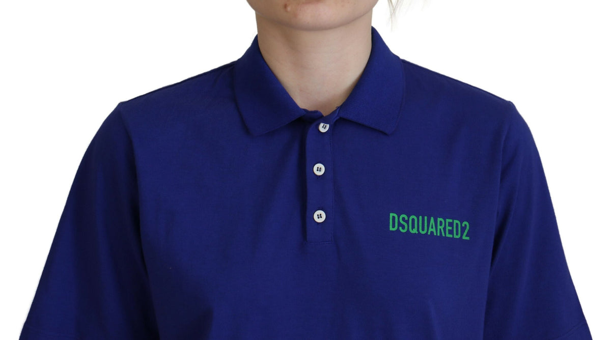 Dsquared² Polo T-shirt Bleu à Col Écritures à Manches Courtes