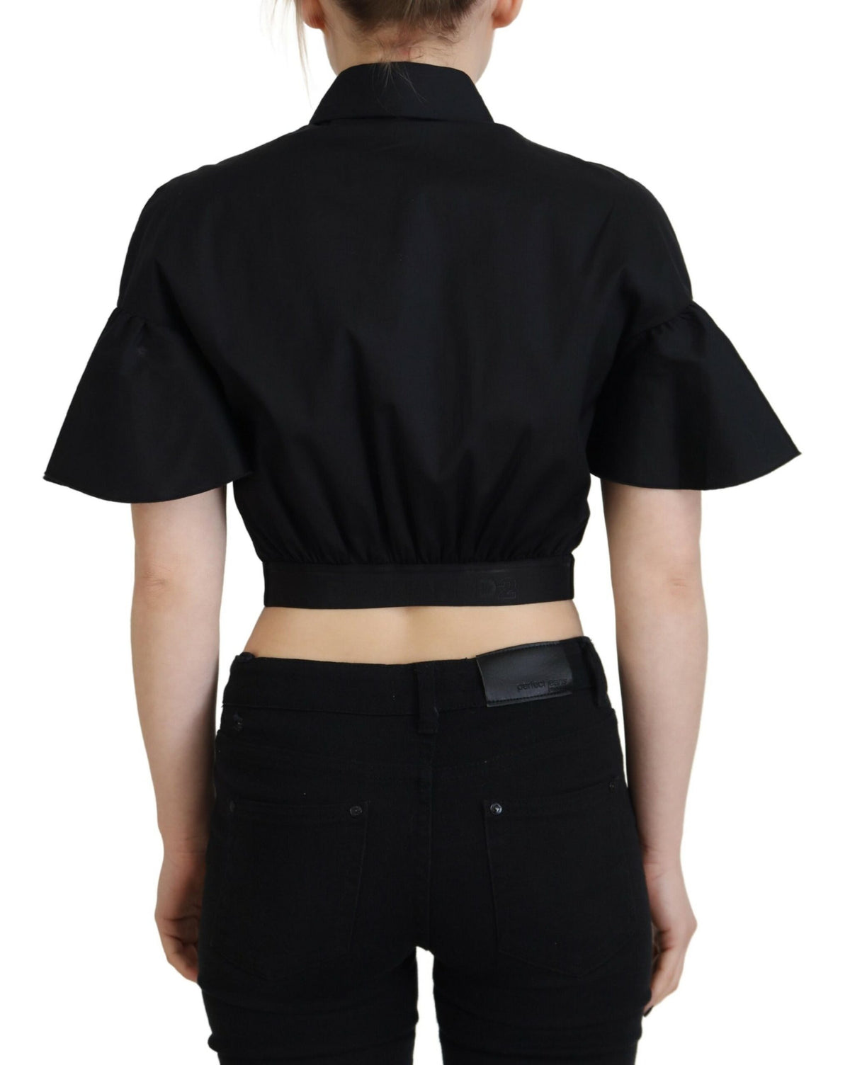Dsquared² Black Collared Button Down Short Sleeve Cropped Top