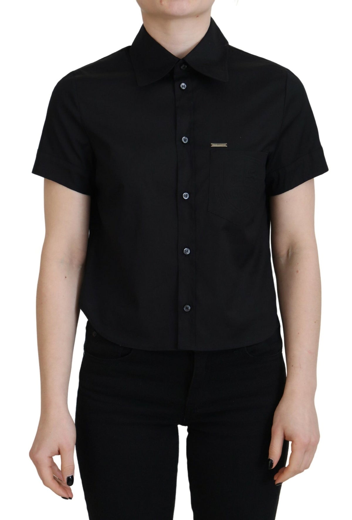 Dsquared² Polo Top Noir à Col Boutonné à Manches Courtes