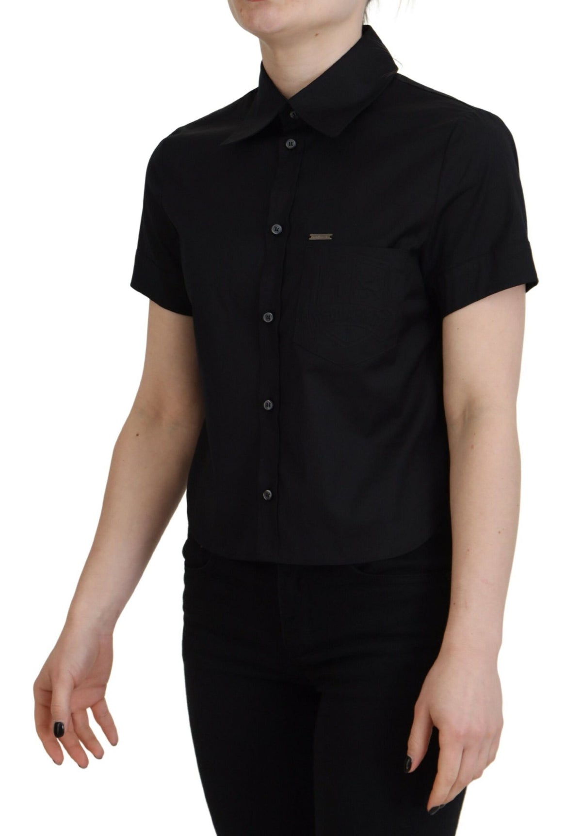 Dsquared² Polo Top Noir à Col Boutonné à Manches Courtes