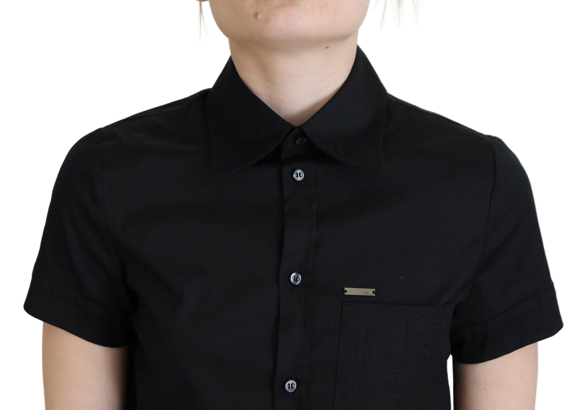 Dsquared² Polo Top Noir à Col Boutonné à Manches Courtes