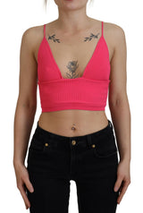 Dsquared² Top Cropped à Bretelles Spaghetti en Maille Ribbed Rose