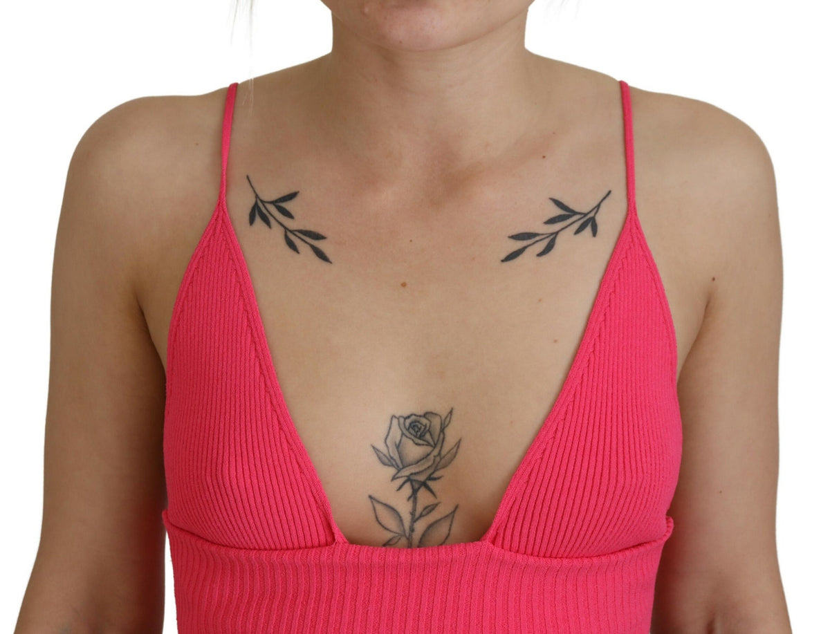 Dsquared² Top Cropped à Bretelles Spaghetti en Maille Ribbed Rose