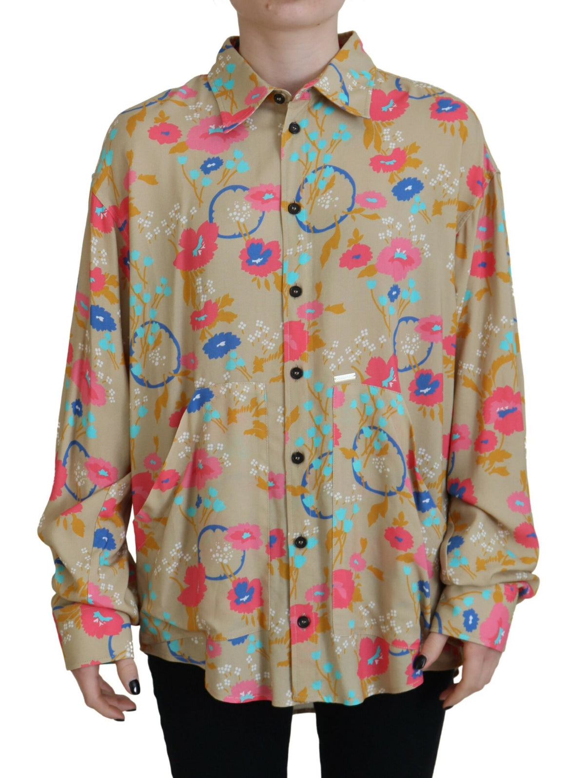 Chemise à Boutons Longs Beige Floral Dsquared²