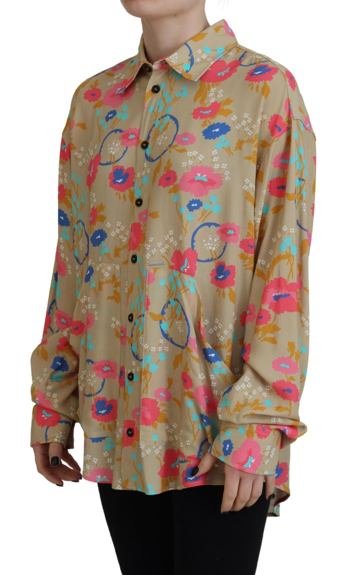 Chemise à Boutons Longs Beige Floral Dsquared²