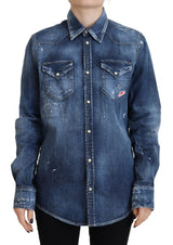 Dsquared² Chemise en Denim Bleue à Col Boutonné en Coton