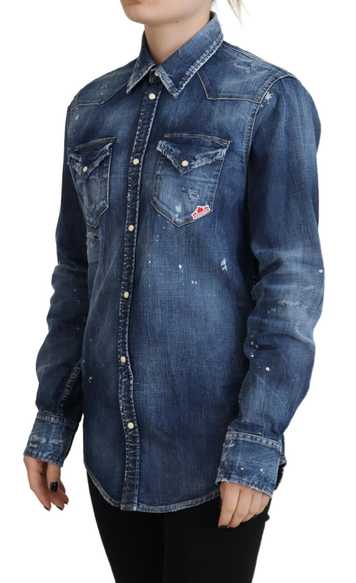 Dsquared² Chemise en Denim Bleue à Col Boutonné en Coton