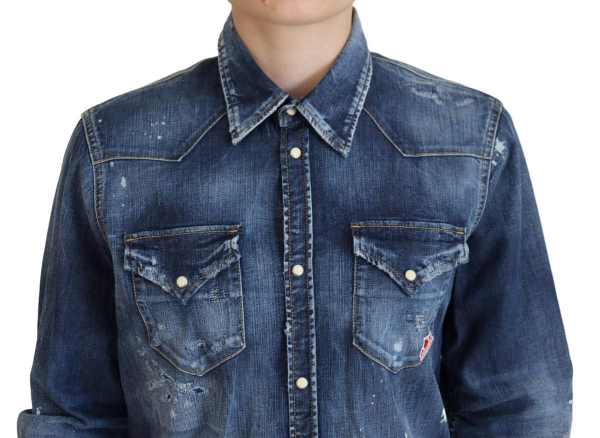 Dsquared² Chemise en Denim Bleue à Col Boutonné en Coton