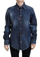 Dsquared² Blue Washed Cotton Button Down Denim Top