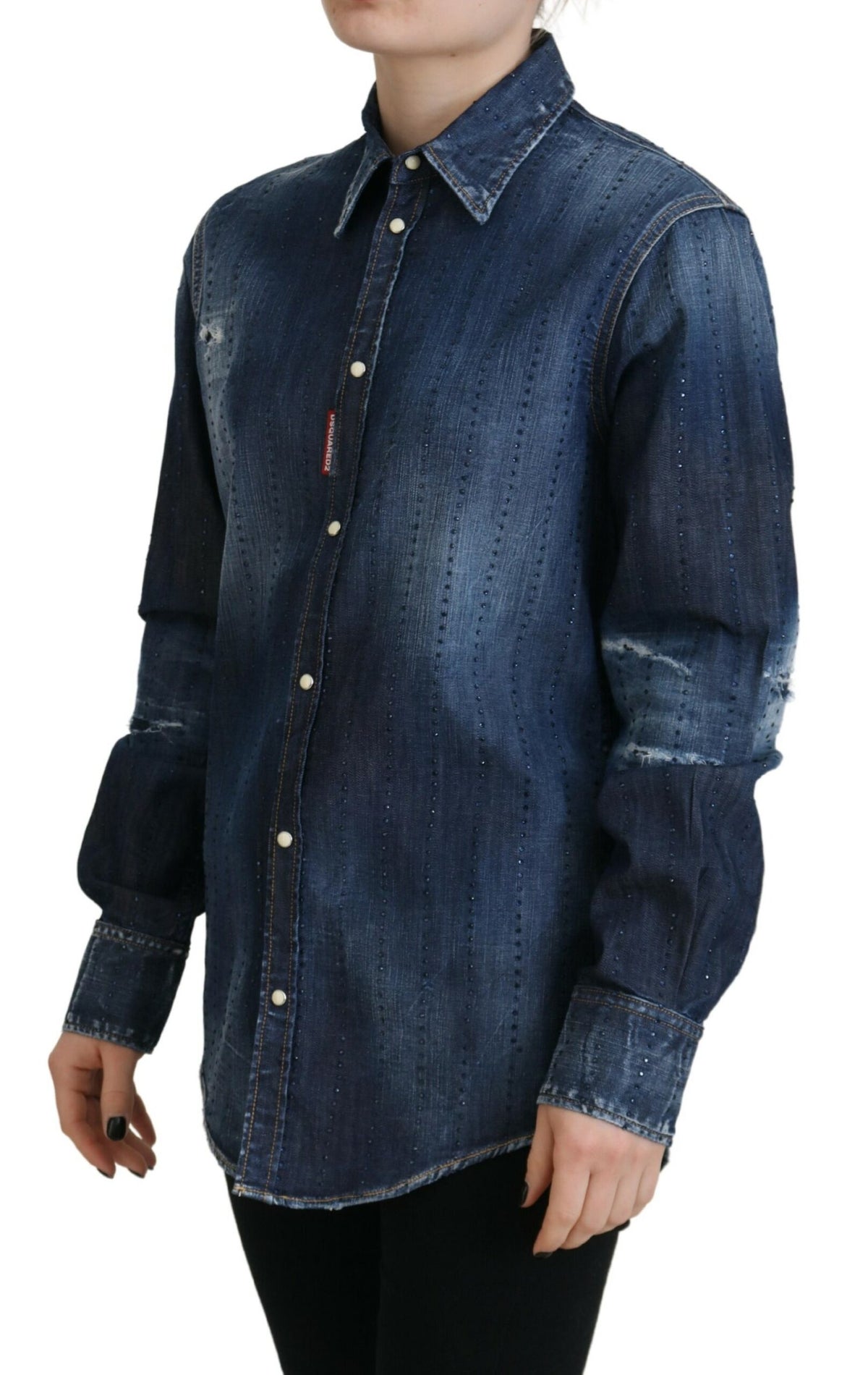 Dsquared² Blue Washed Cotton Button Down Denim Top