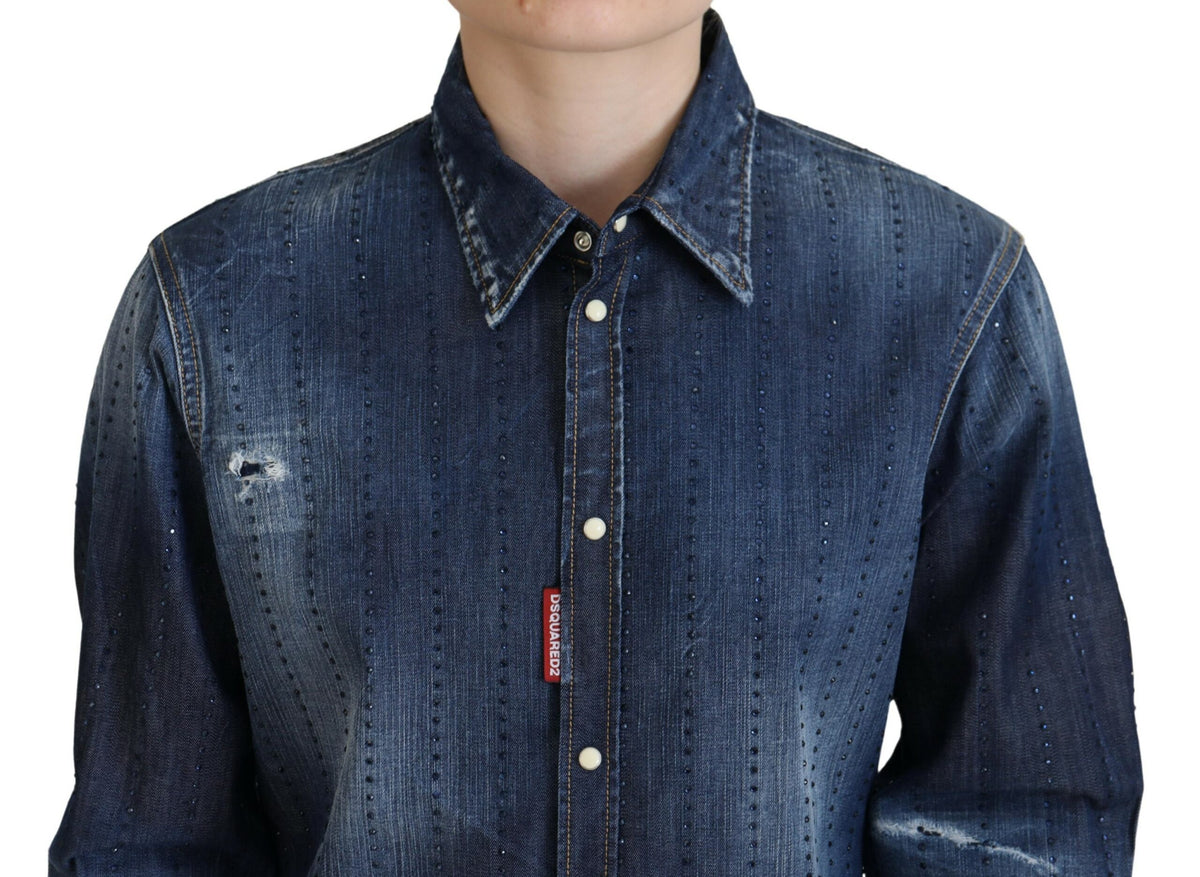 Dsquared² Blue Washed Cotton Button Down Denim Top
