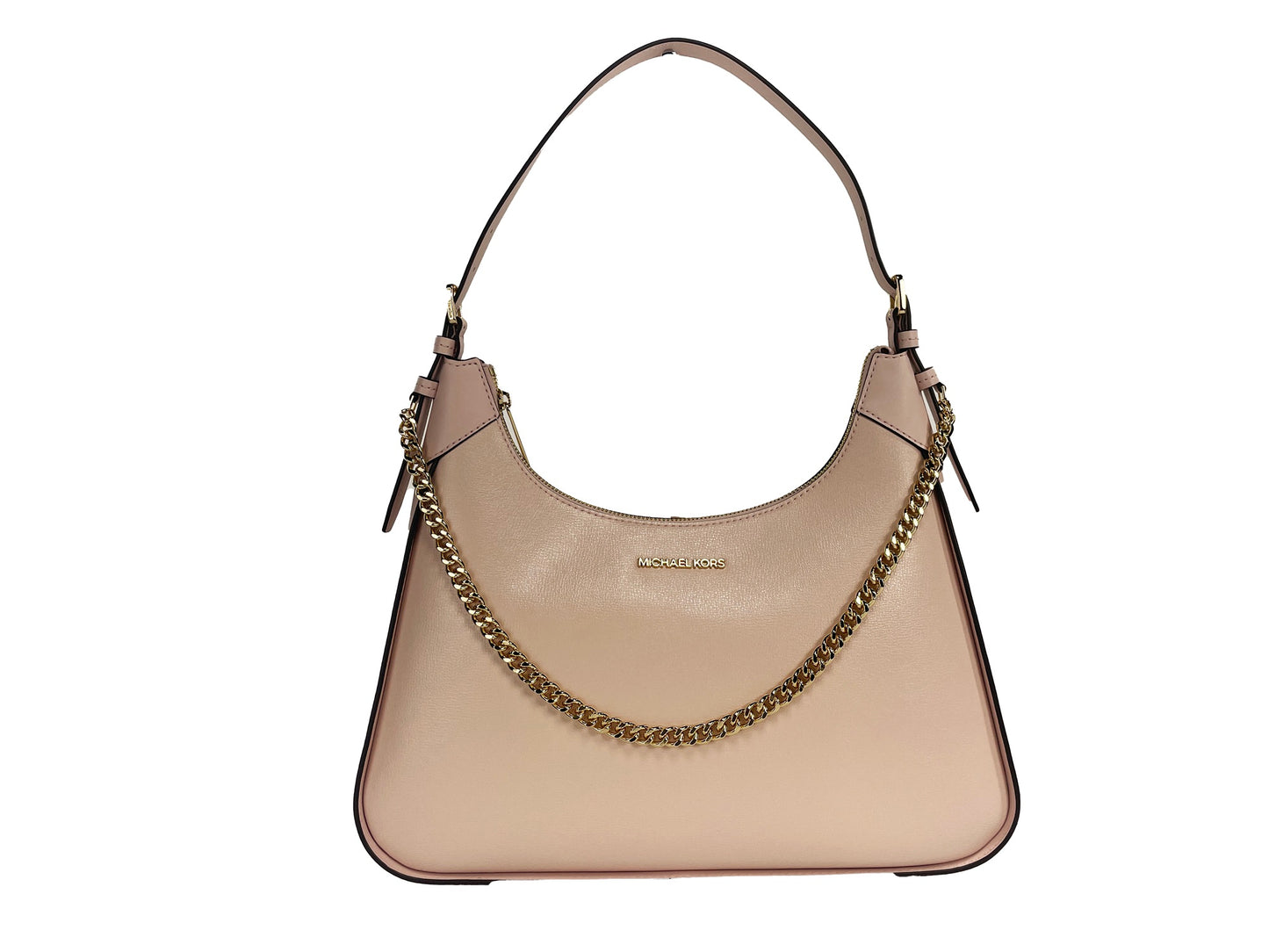 Michael Kors Wilma grote, gladde leren schoudertas met ketting, poederroze.