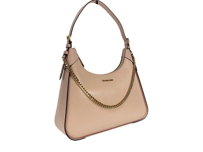 Michael Kors Wilma grote, gladde leren schoudertas met ketting, poederroze.