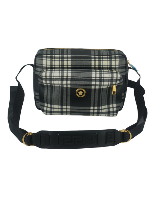 Sac bandoulière élégant en cuir gris Versace