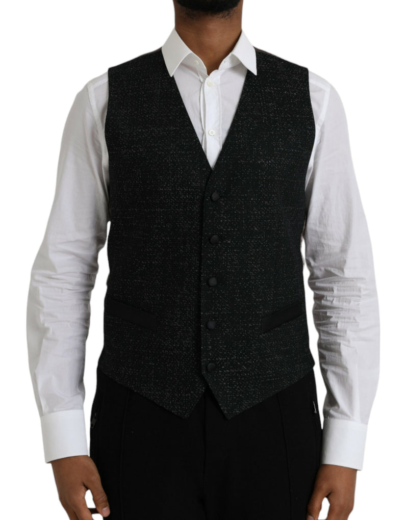 Dolce & Gabbana Black Brown Silk Waistcoat - Formal Vest