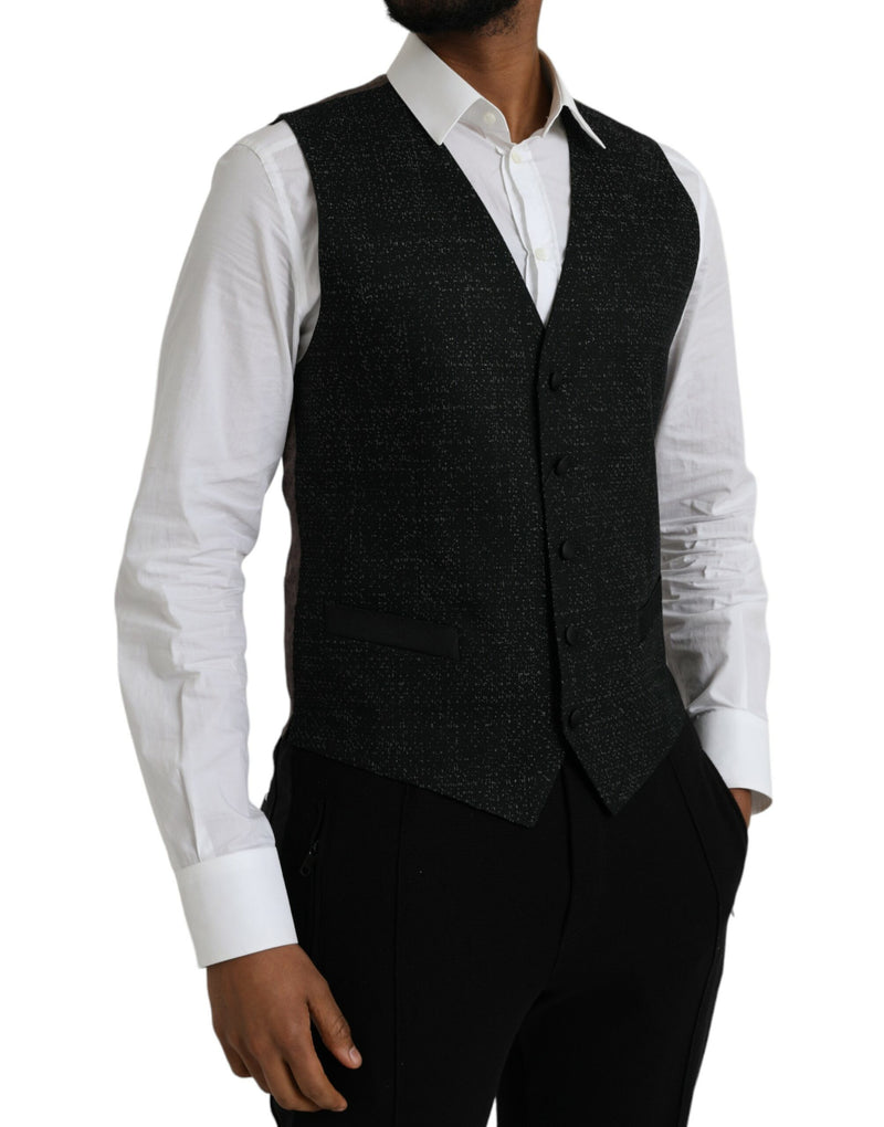 Dolce & Gabbana Black Brown Silk Waistcoat - Formal Vest