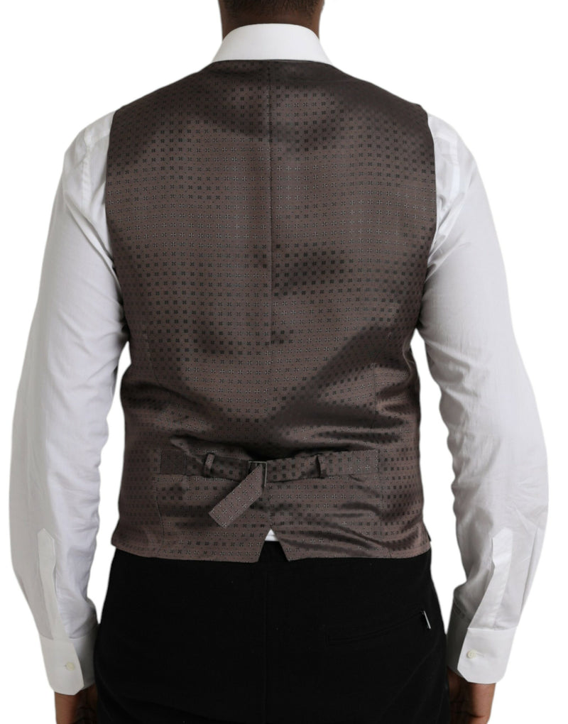 Dolce & Gabbana Black Brown Silk Waistcoat - Formal Vest