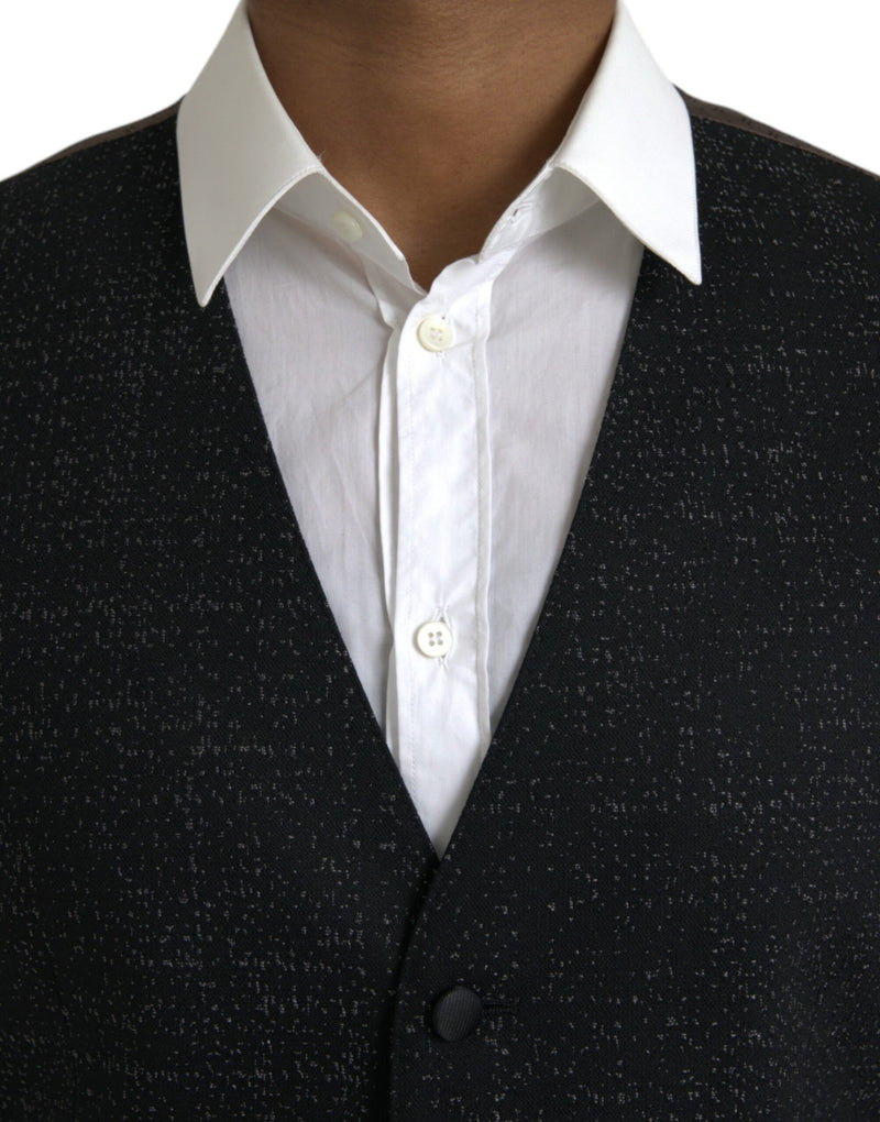Dolce & Gabbana Black Brown Silk Waistcoat - Formal Vest