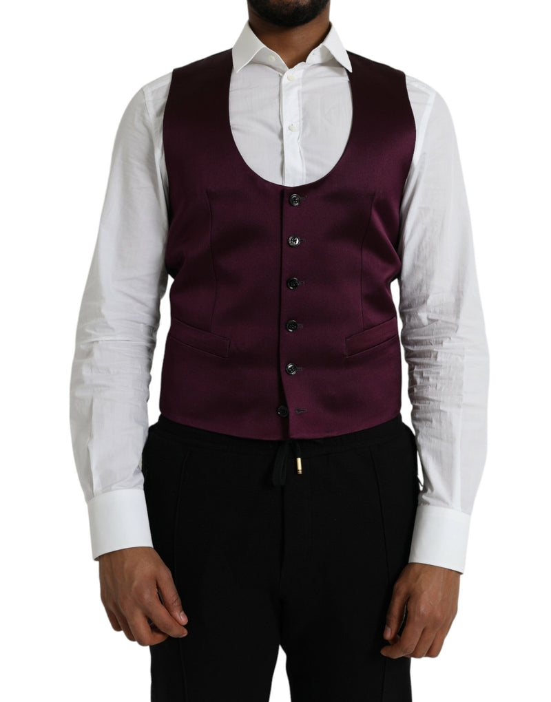 Dolce & Gabbana Maroon Satin Silk Waistcoat - Formal Vest