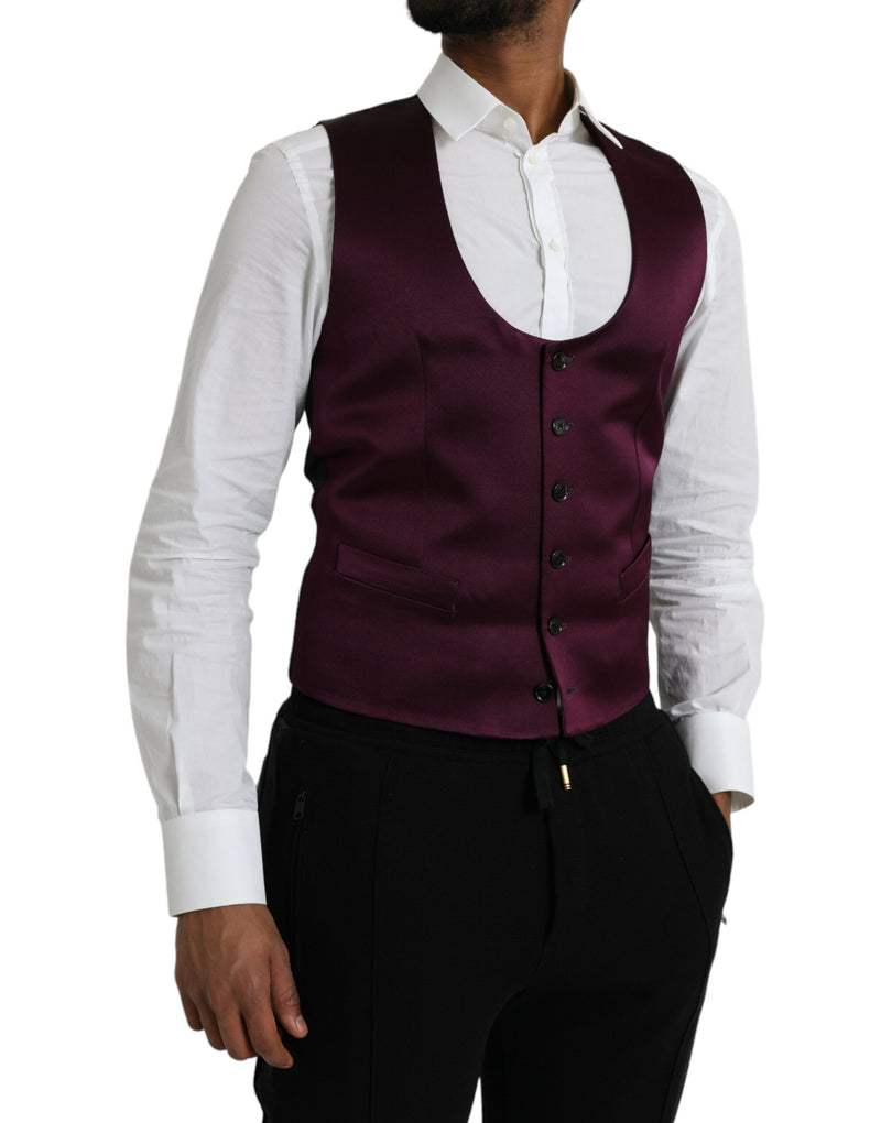 Dolce & Gabbana Maroon Satin Silk Waistcoat - Formal Vest