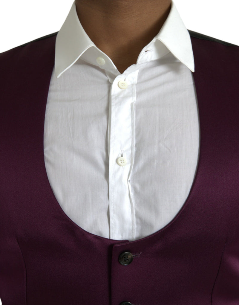 Dolce & Gabbana Maroon Satin Silk Waistcoat - Formal Vest