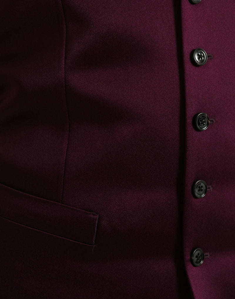 Dolce & Gabbana Maroon Satin Silk Waistcoat - Formal Vest