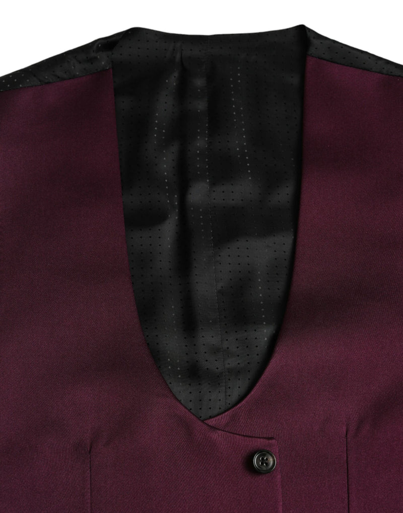 Dolce & Gabbana Maroon Satin Silk Waistcoat - Formal Vest