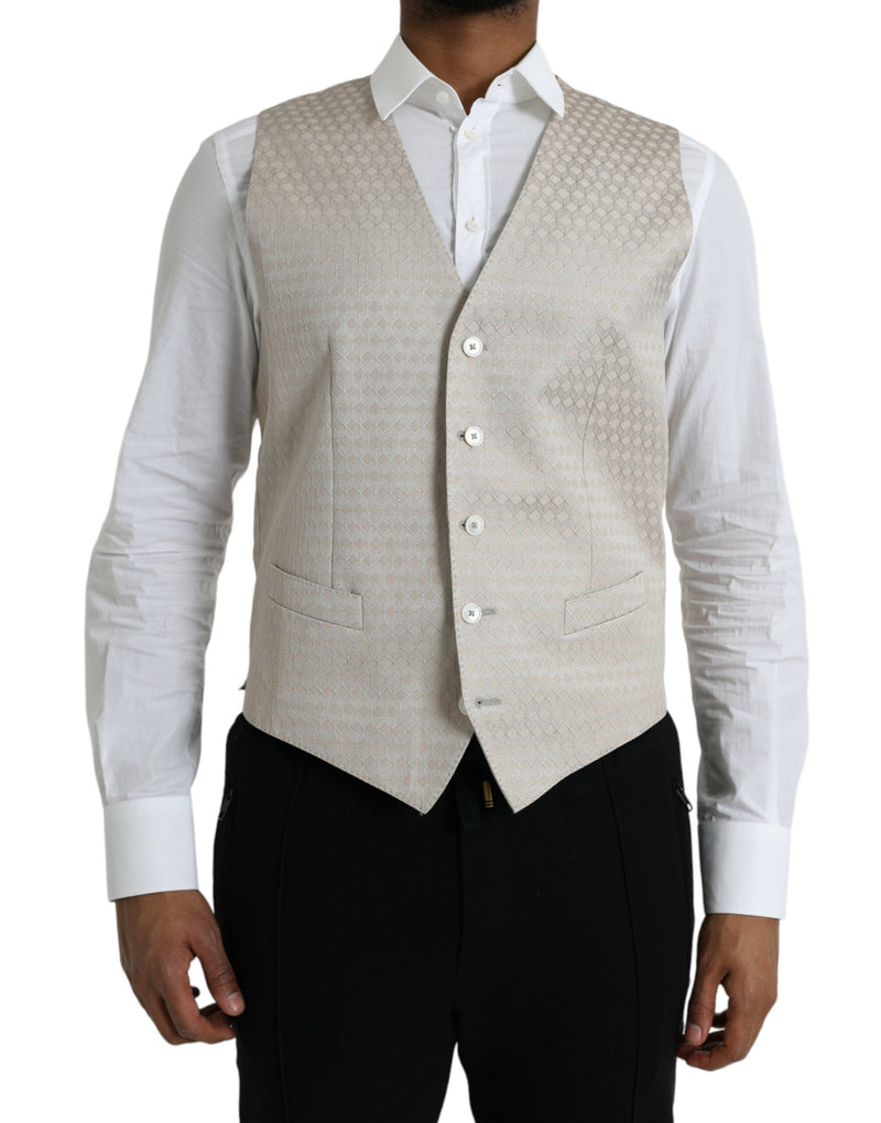 Dolce & Gabbana Off White Cotton Waistcoat - Elegant Formal Vest