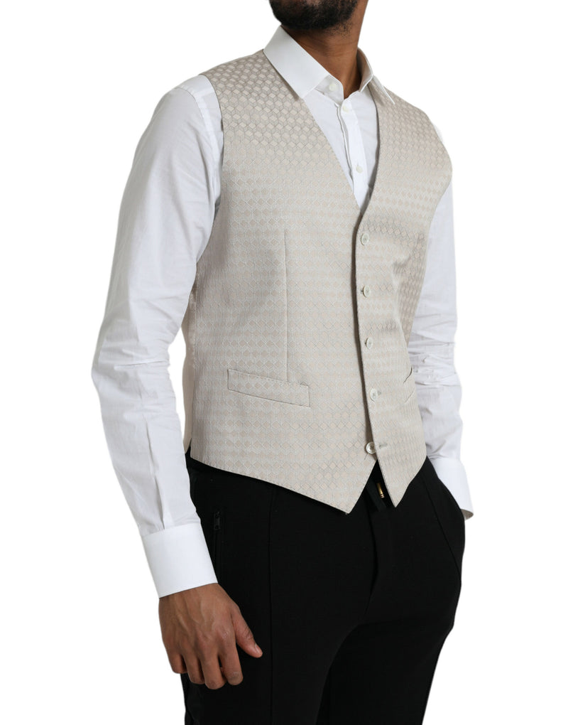 Dolce & Gabbana Off White Cotton Waistcoat - Elegant Formal Vest
