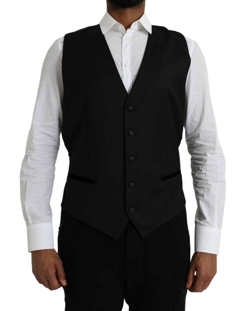 Dolce & Gabbana Black Silk Waistcoat - Elegant Formal Vest
