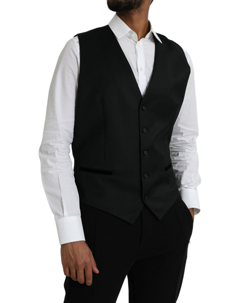 Dolce & Gabbana Black Silk Waistcoat - Elegant Formal Vest