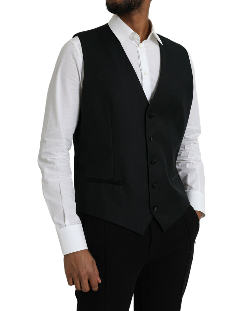 Dolce & Gabbana Black Wool Waistcoat - Elegant Formal Vest