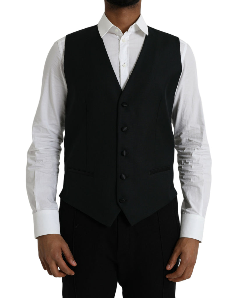 Dolce & Gabbana Black Wool Waistcoat - Elegant Formal Vest