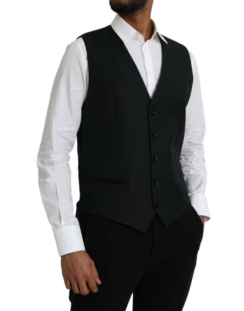 Dolce & Gabbana Black Wool Waistcoat - Elegant Formal Vest