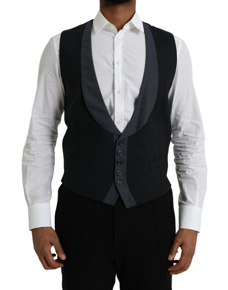 Dolce & Gabbana Black Wool Waistcoat - Elegant Men's Formal Vest