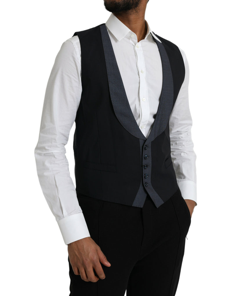 Dolce & Gabbana Black Wool Waistcoat - Elegant Men's Formal Vest