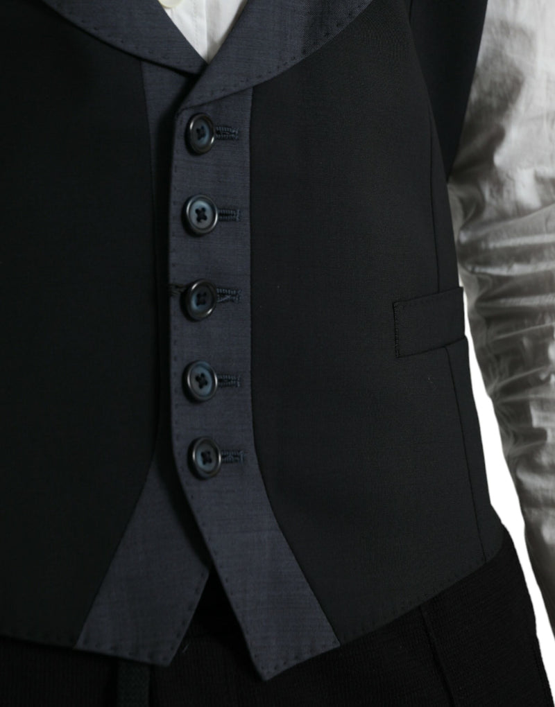 Dolce & Gabbana Black Wool Waistcoat - Elegant Men's Formal Vest