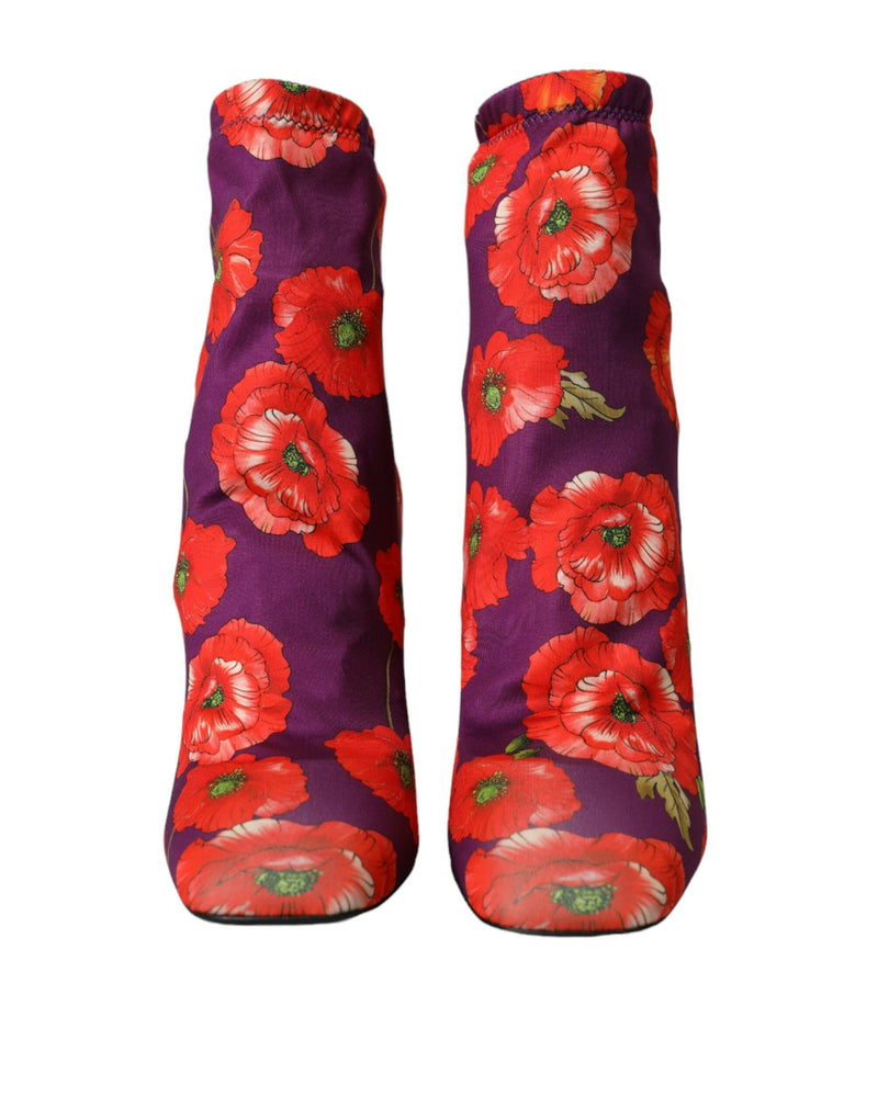 Dolce & Gabbana Bottines Ankle Stretch Jersey Floral Violet