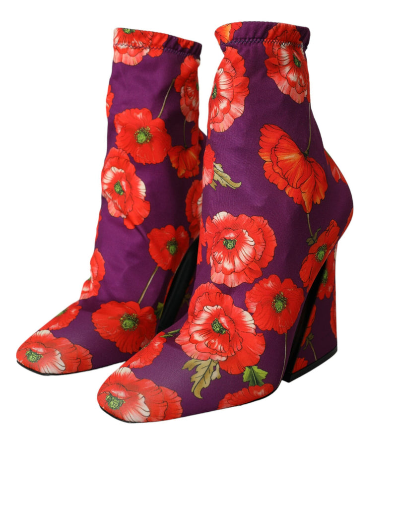 Dolce & Gabbana Bottines Ankle Stretch Jersey Floral Violet