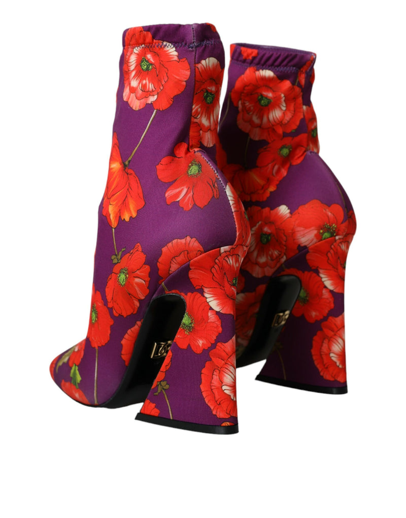 Dolce & Gabbana Bottines Ankle Stretch Jersey Floral Violet