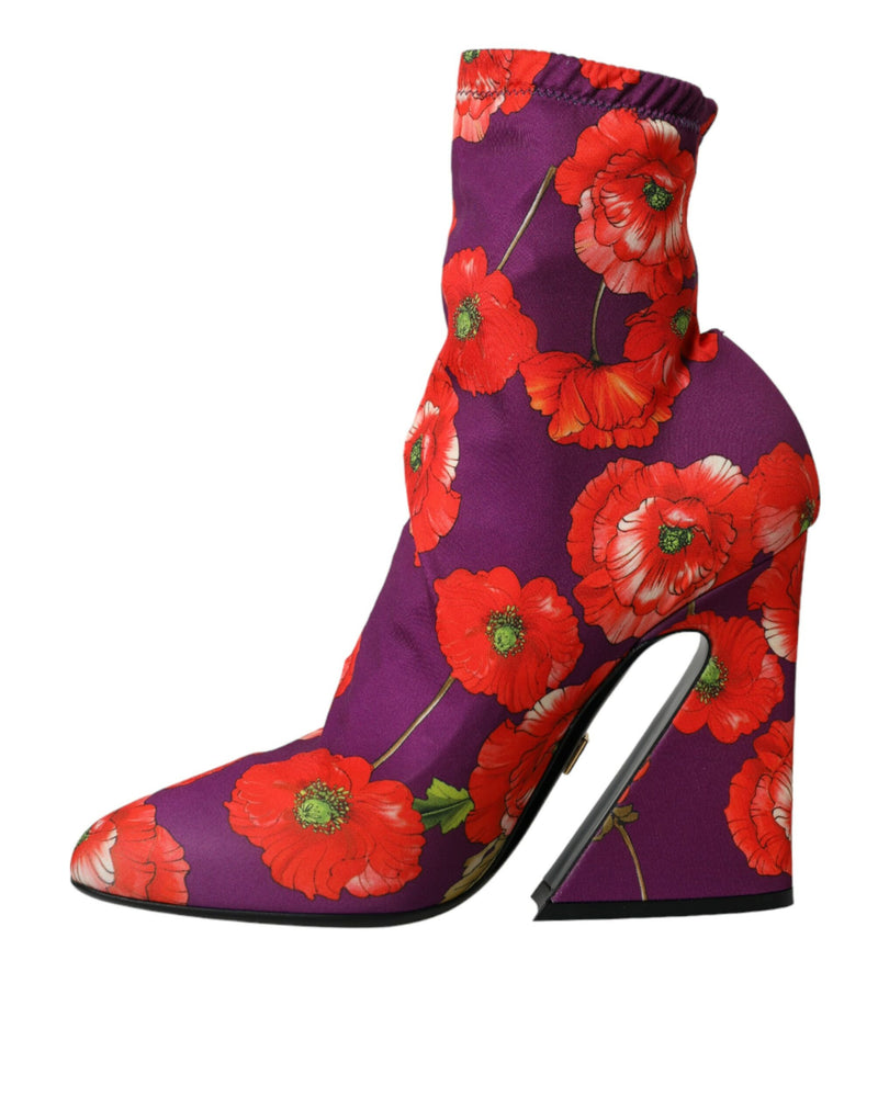 Dolce & Gabbana Bottines Ankle Stretch Jersey Floral Violet