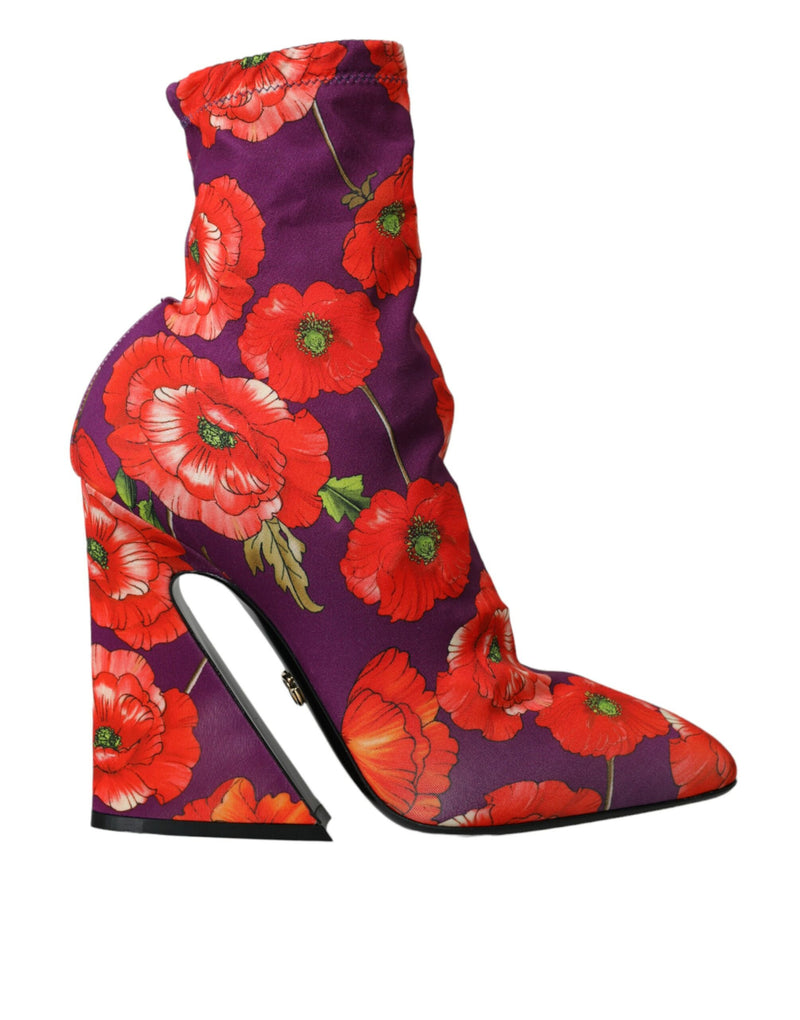 Dolce & Gabbana Bottines Ankle Stretch Jersey Floral Violet