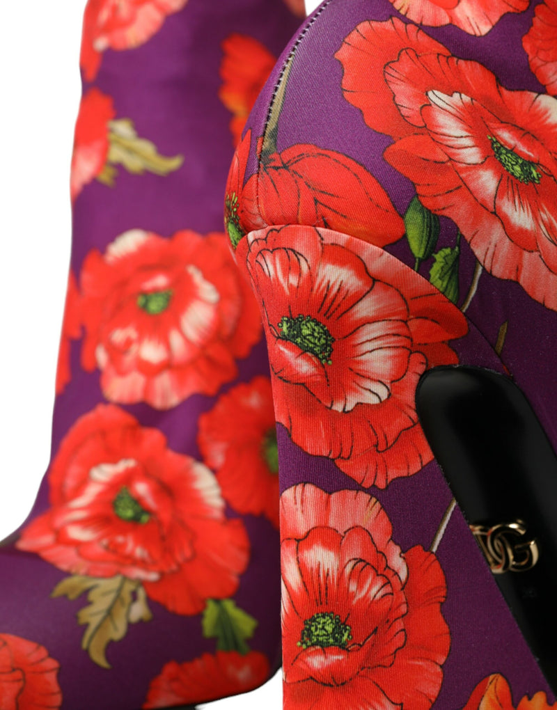 Dolce & Gabbana Bottines Ankle Stretch Jersey Floral Violet