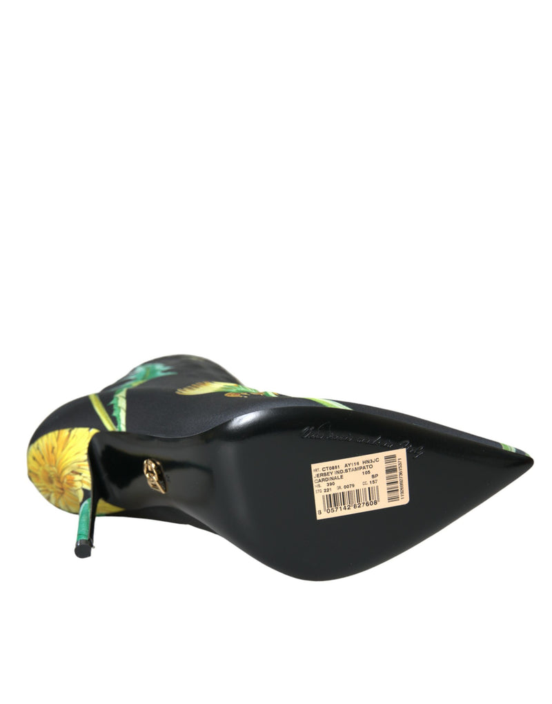 Dolce & Gabbana Black Floral Jersey Stretch Ankle Boots