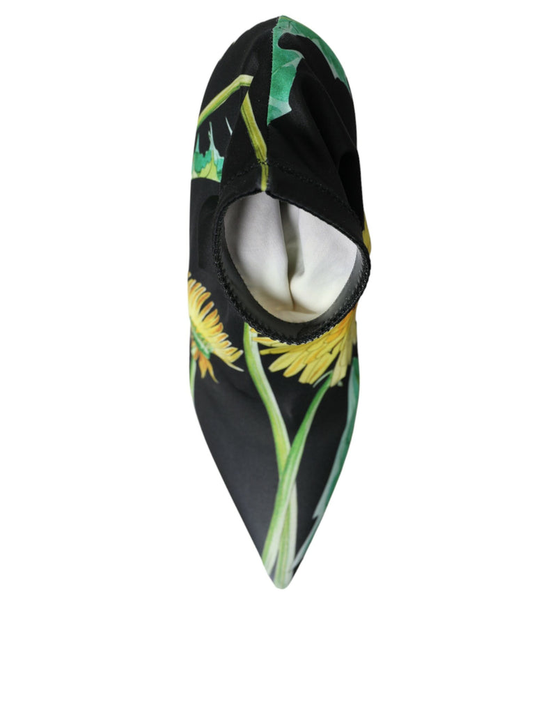 Dolce & Gabbana Black Floral Jersey Stretch Ankle Boots