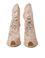 Dolce & Gabbana Beige Stretch Taormina Lace Boots