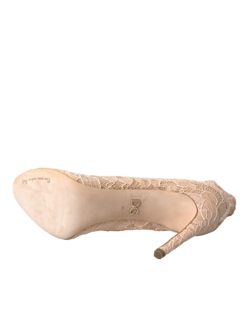 Dolce & Gabbana Beige Stretch Taormina Lace Boots