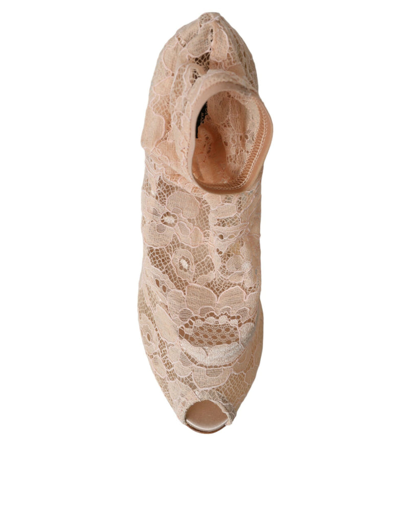 Dolce & Gabbana Beige Stretch Taormina Lace Boots