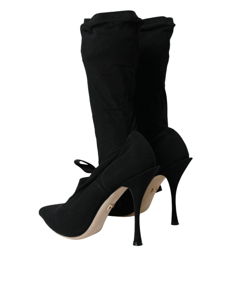 Dolce & Gabbana Black Stiletto Heels Mid Calf Boots