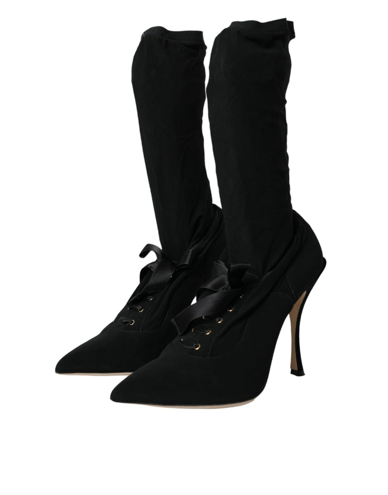 Dolce & Gabbana Black Stiletto Heels Mid Calf Boots